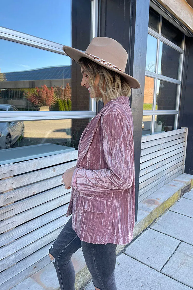 A Whole Vibe Velvet Blazer- Dusty Rose