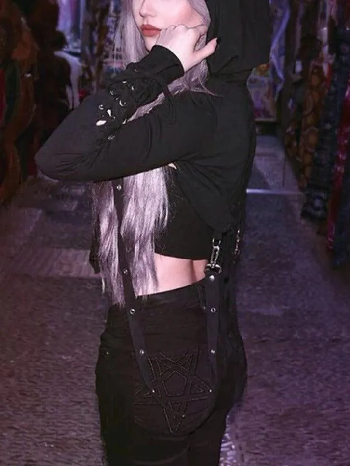 Back To School Sonicelife Detachable Strap Tie Back Cropped Hoodie