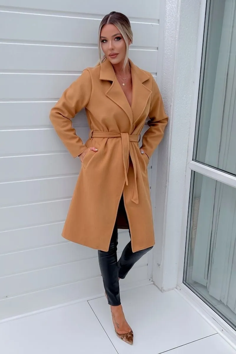 Belted Longline Wool Look Coat