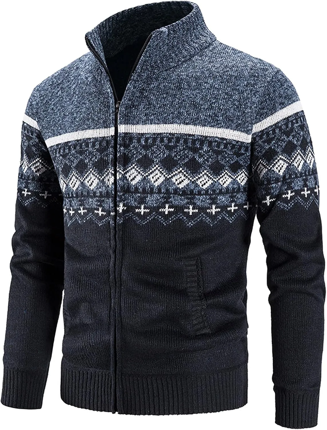 BIFUTON Mens Cardigan Sweater,Men's Soft Cardigan Sweater Graphic Knitted Outerwear Fall Winter Stand Collar Work Thick Coats