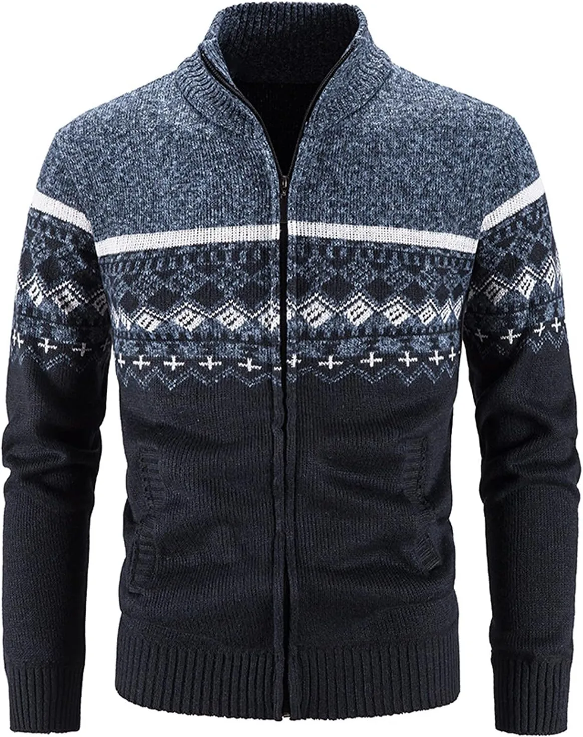 BIFUTON Mens Cardigan Sweater,Men's Soft Cardigan Sweater Graphic Knitted Outerwear Fall Winter Stand Collar Work Thick Coats