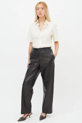 Black Leather Straight Leg Trouser