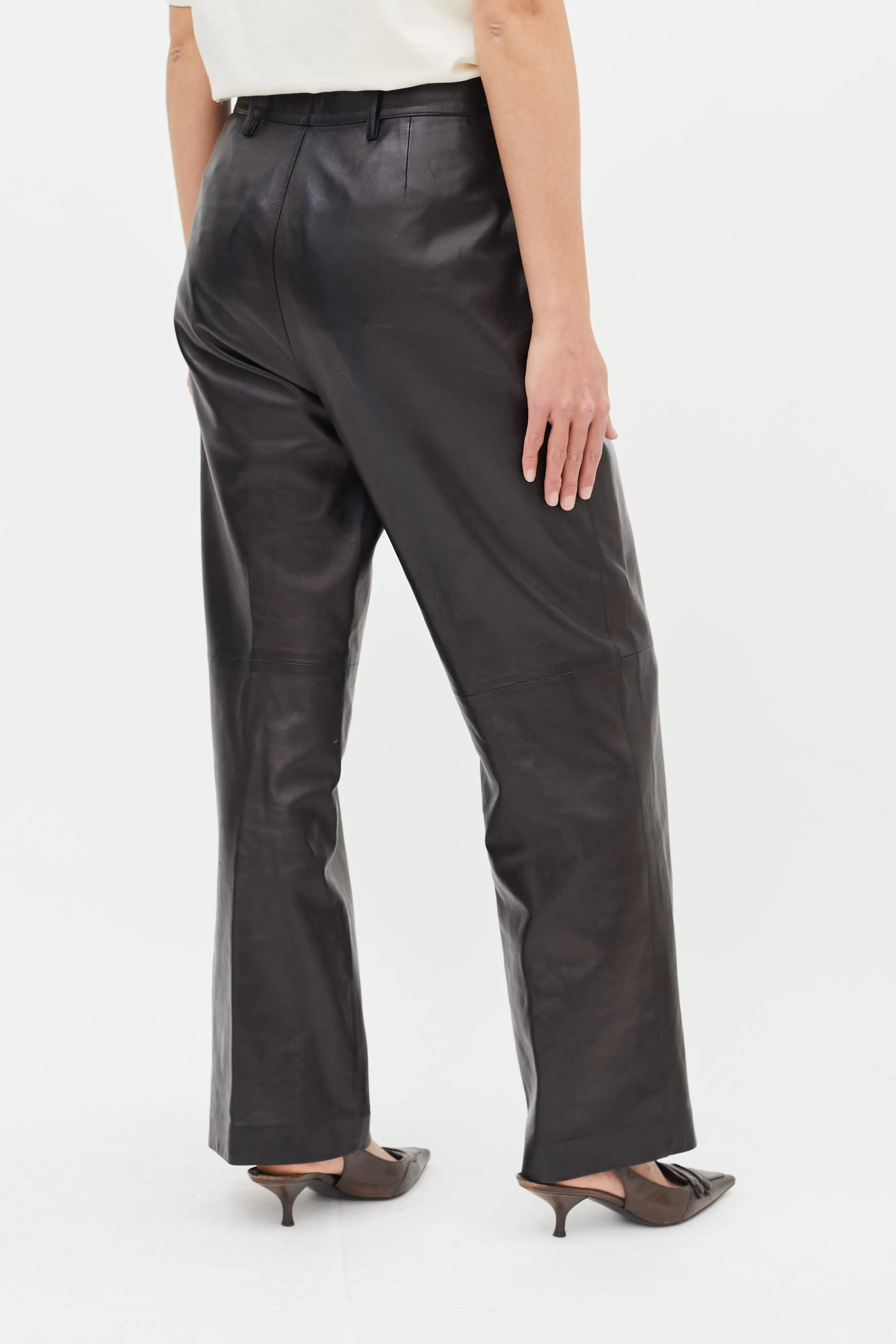 Black Leather Straight Leg Trouser
