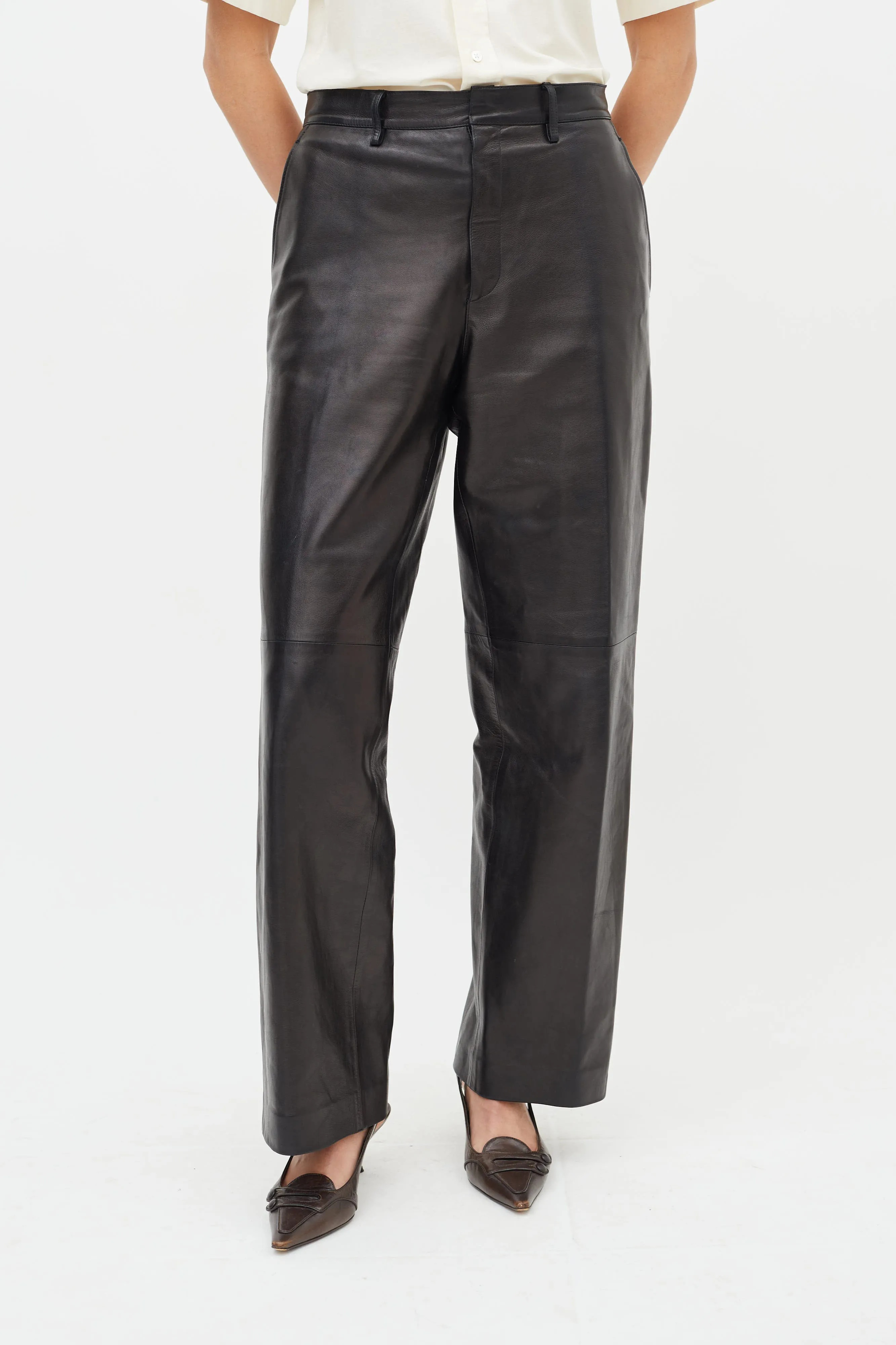 Black Leather Straight Leg Trouser