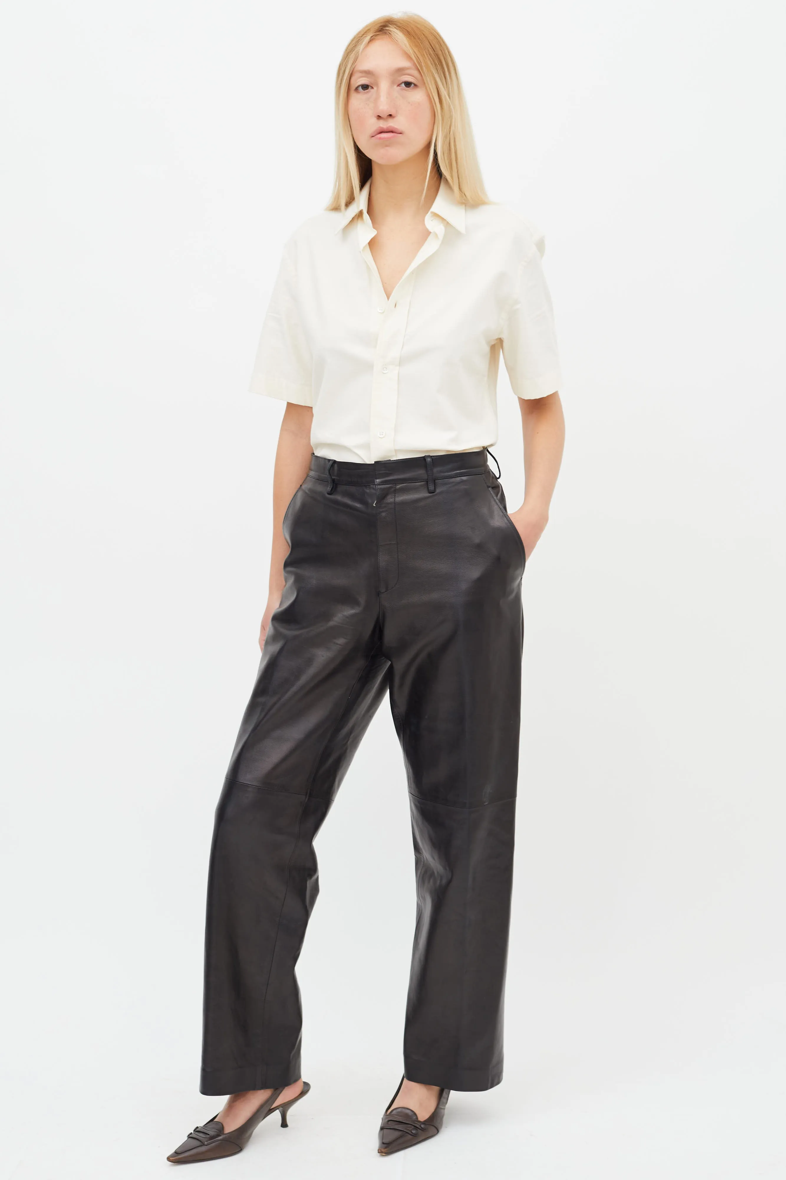 Black Leather Straight Leg Trouser