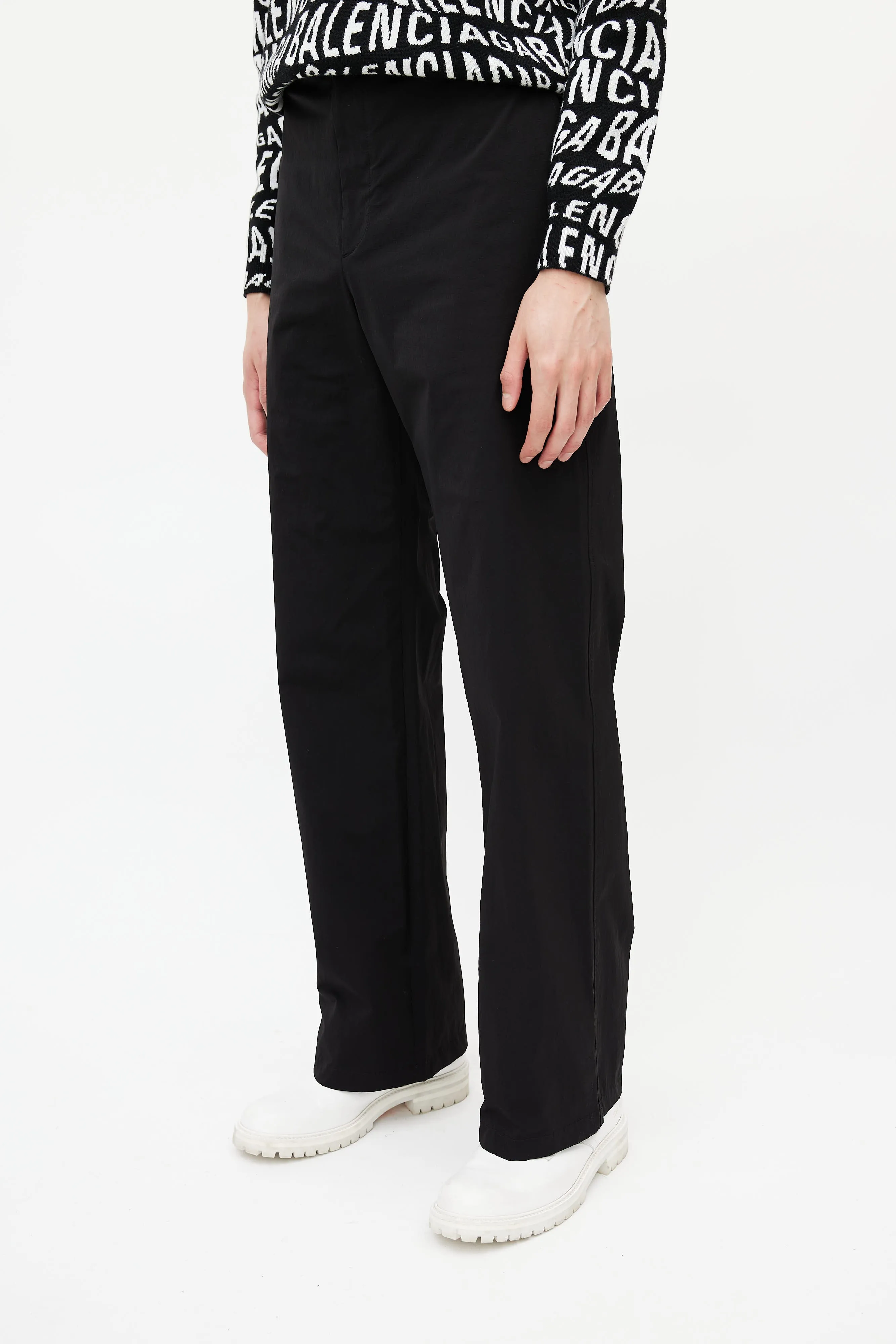 Black Nylon Straight Leg Pant
