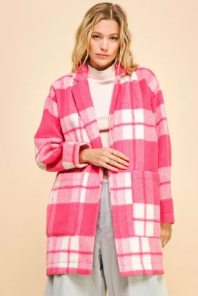 Blue Zone Planet |  Davi & Dani Plaid Open Front Drop Shoulder Longline Coat