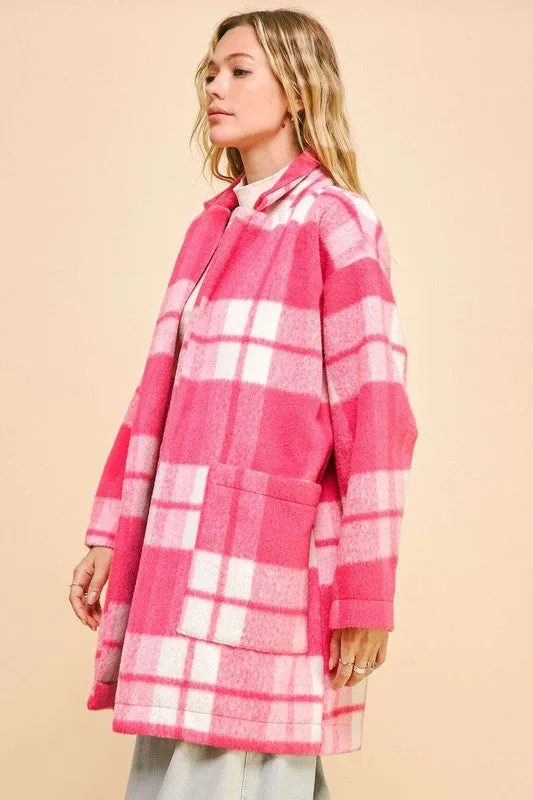 Blue Zone Planet |  Davi & Dani Plaid Open Front Drop Shoulder Longline Coat