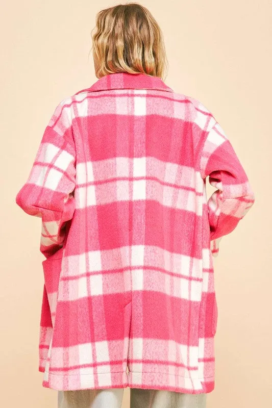 Blue Zone Planet |  Davi & Dani Plaid Open Front Drop Shoulder Longline Coat