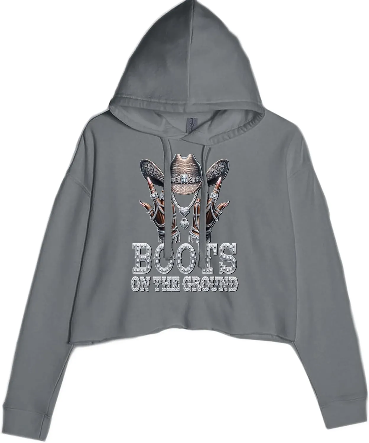 Boots On The Ground Bling Cropped Fleece Hoodie, Soft & Cozy, Trendy Fit