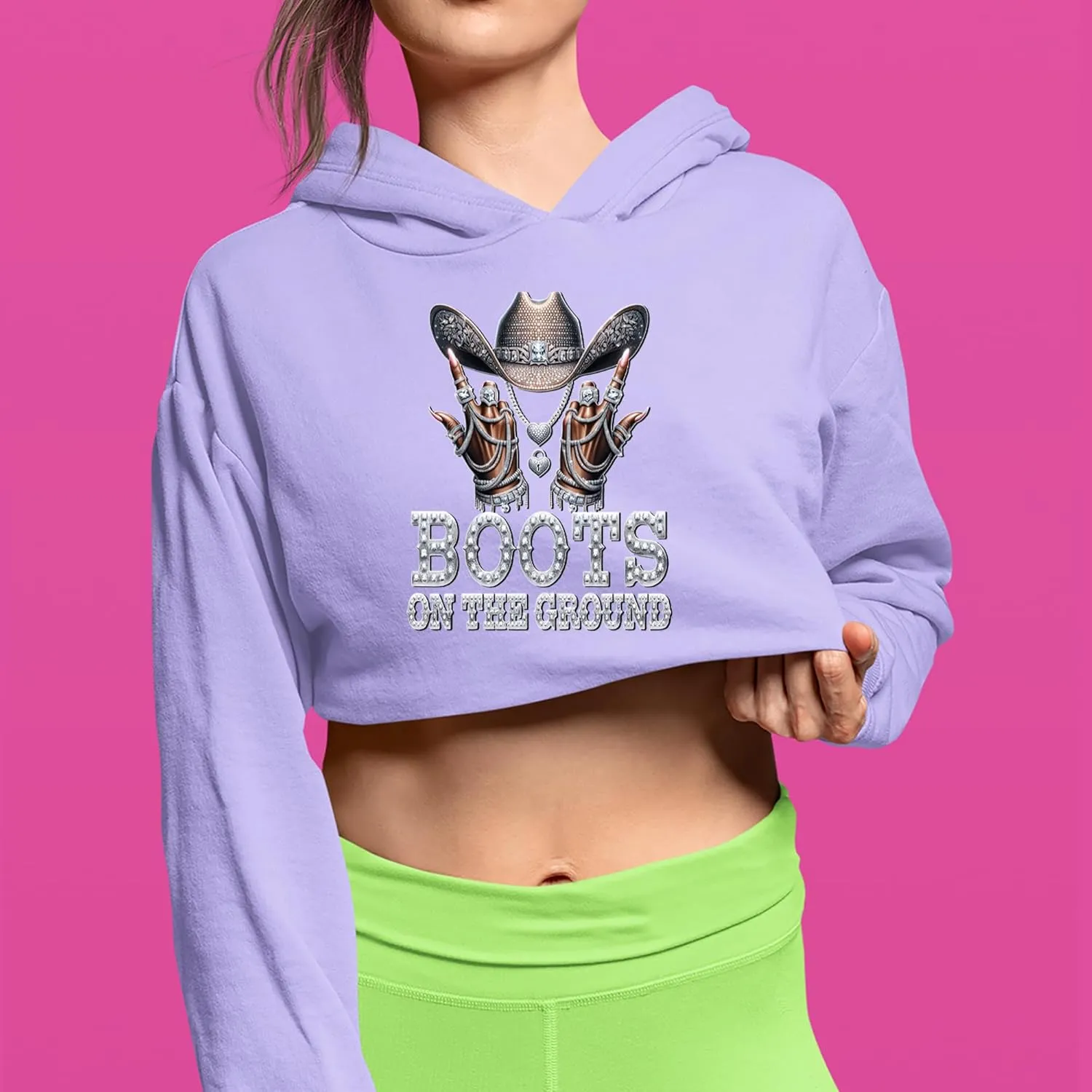 Boots On The Ground Bling Cropped Fleece Hoodie, Soft & Cozy, Trendy Fit