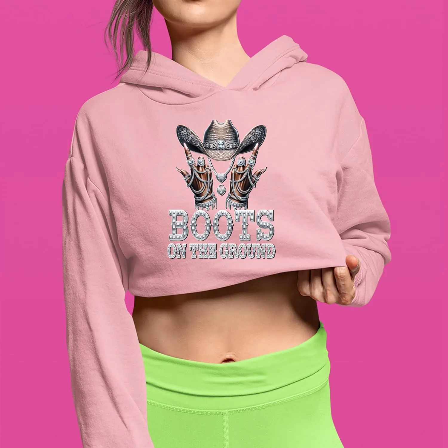 Boots On The Ground Bling Cropped Fleece Hoodie, Soft & Cozy, Trendy Fit