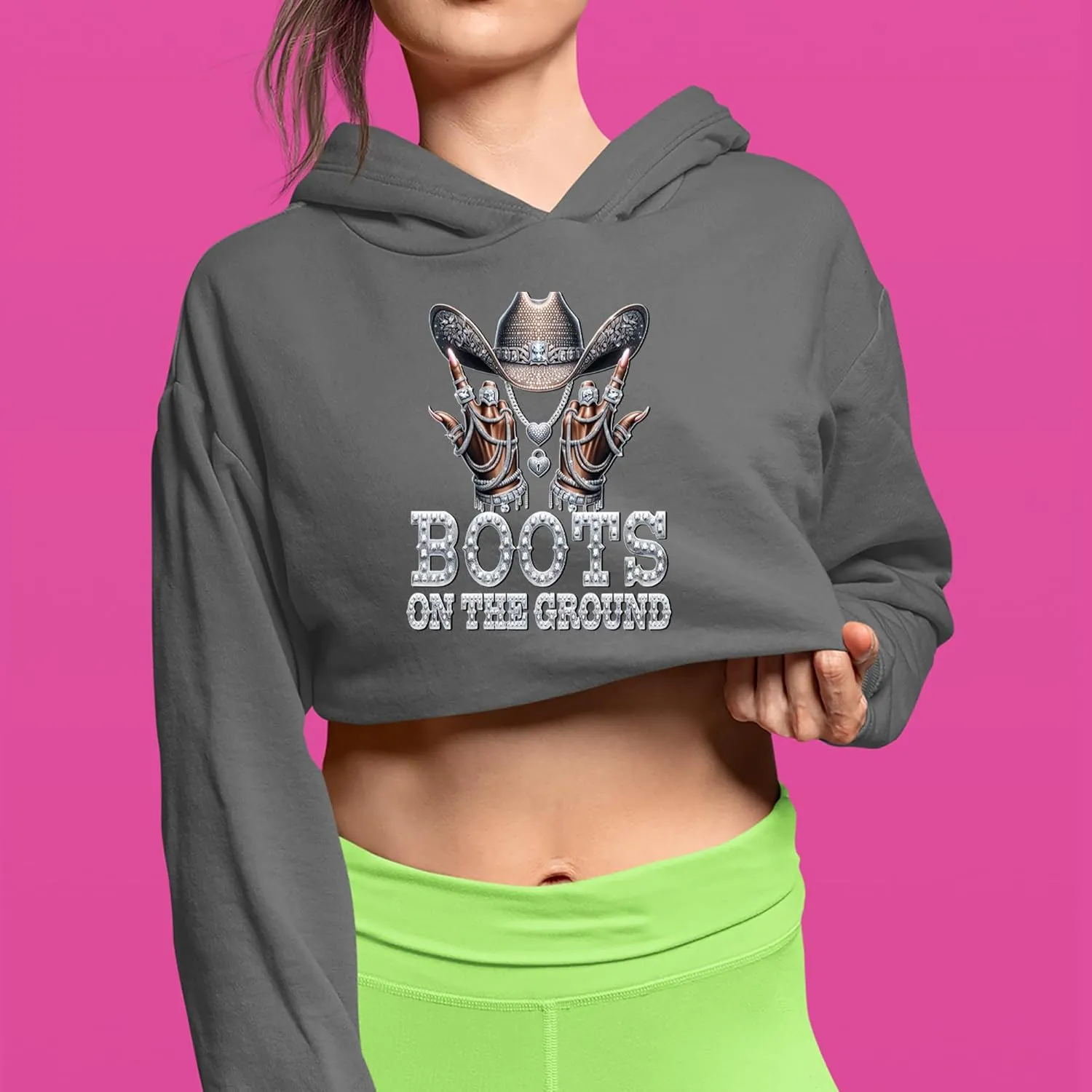 Boots On The Ground Bling Cropped Fleece Hoodie, Soft & Cozy, Trendy Fit