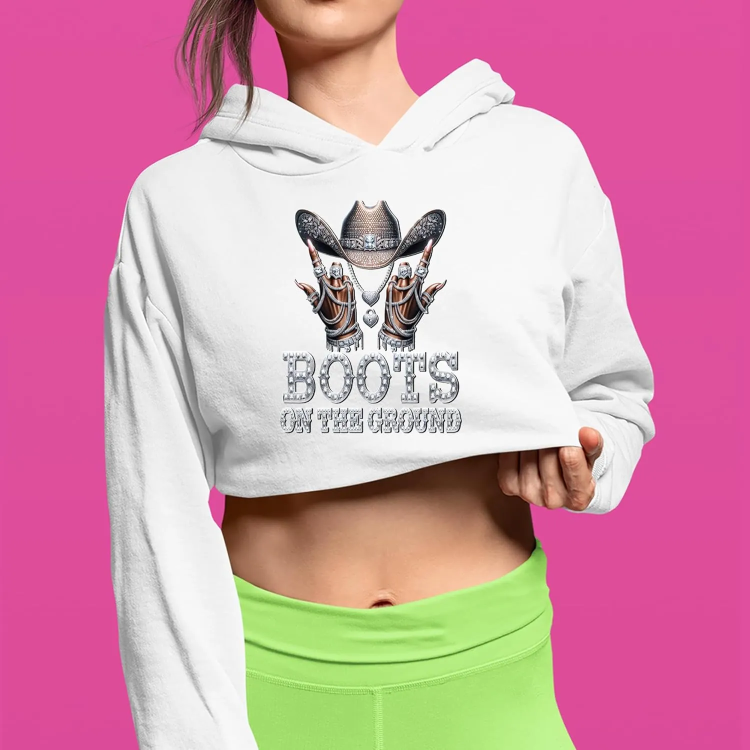 Boots On The Ground Bling Cropped Fleece Hoodie, Soft & Cozy, Trendy Fit