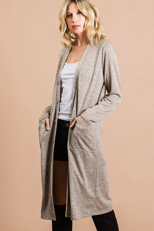 Brushed Knit Long Open Cardigan