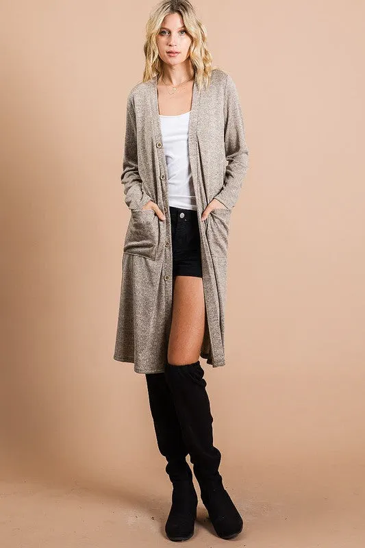 Brushed Knit Long Open Cardigan