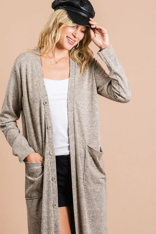 Brushed Knit Long Open Cardigan