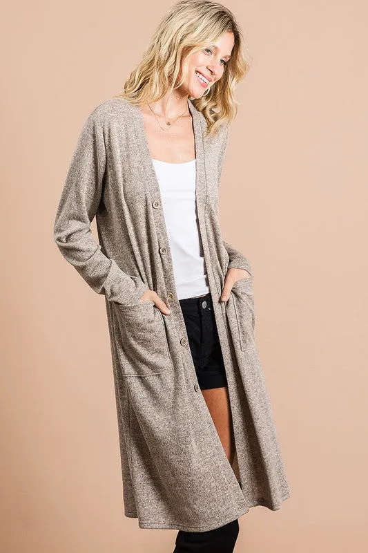 Brushed Knit Long Open Cardigan
