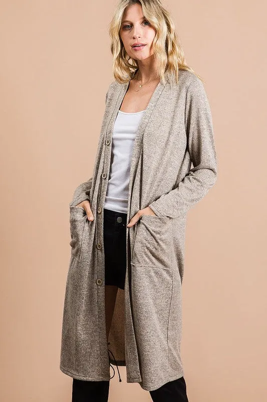 Brushed Knit Long Open Cardigan