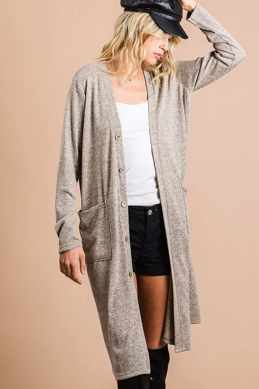 Brushed Knit Long Open Cardigan