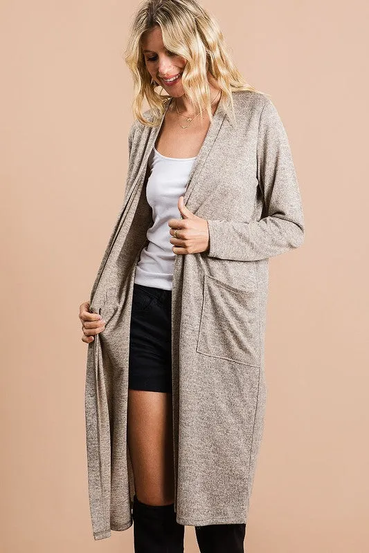 Brushed Knit Long Open Cardigan