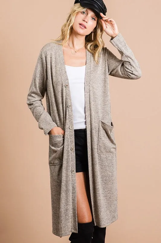 Brushed Knit Long Open Cardigan