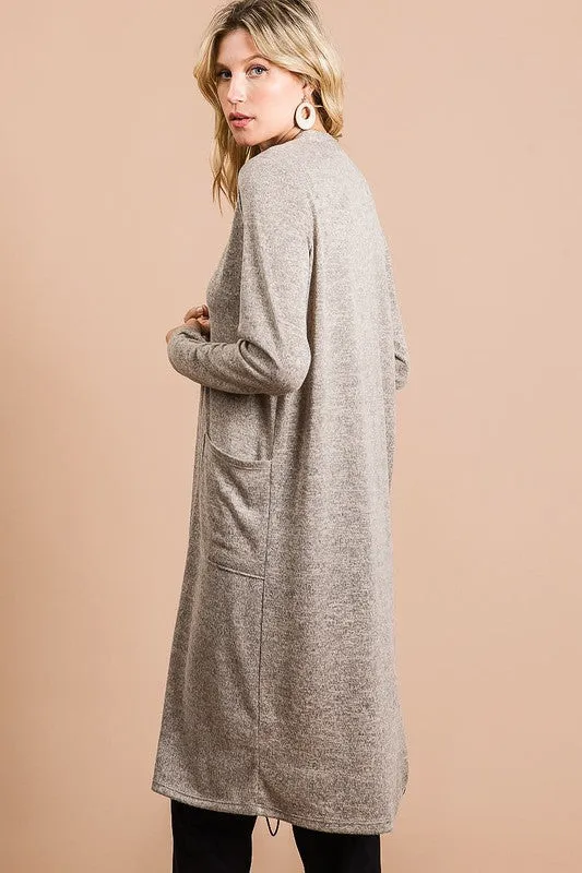 Brushed Knit Long Open Cardigan