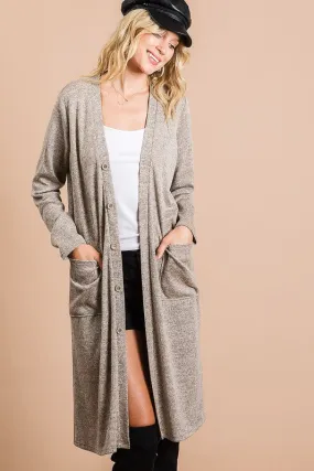 Brushed Knit Long Open Cardigan
