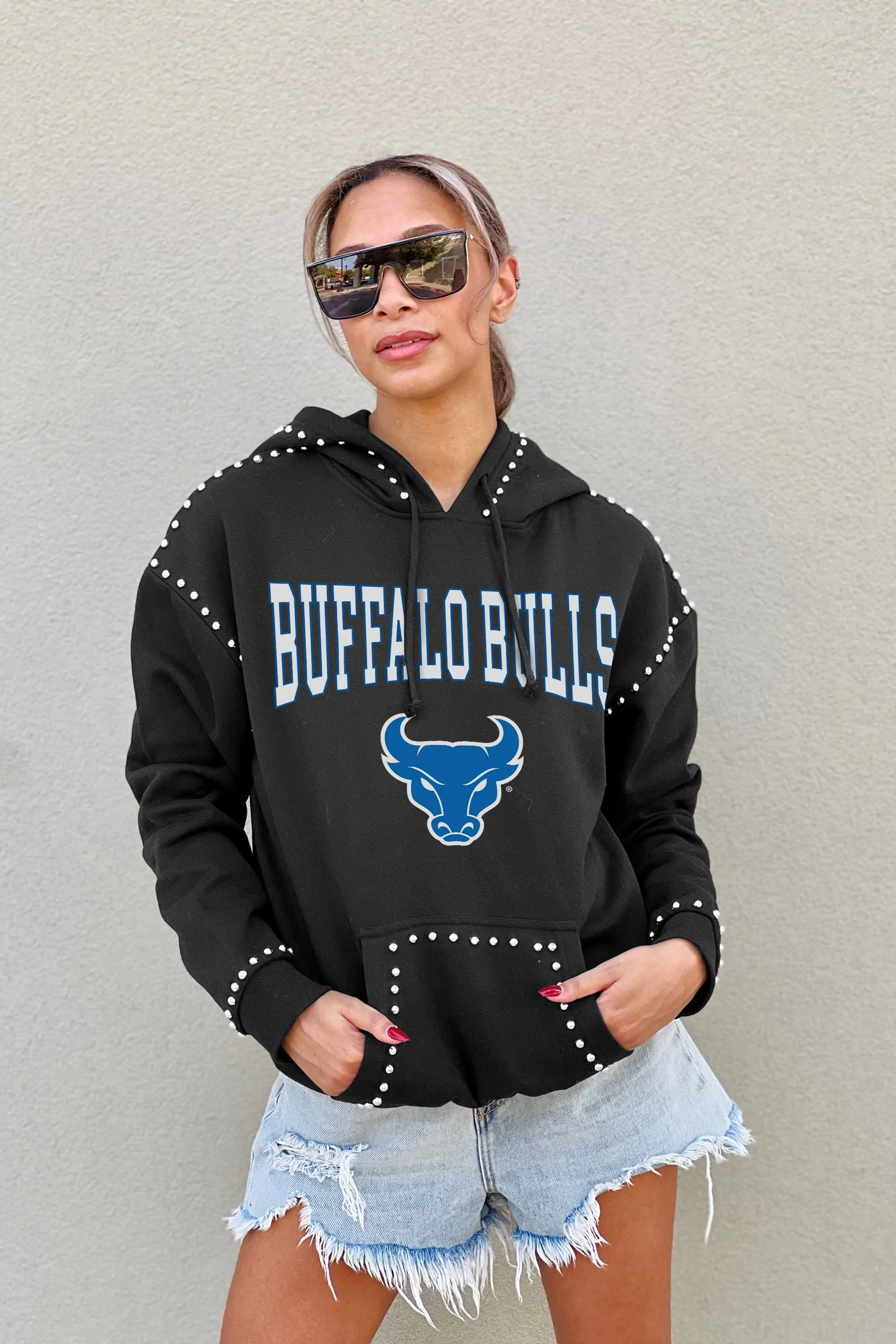 BUFFALO BULLS BELLE OF THE BALL STUDDED DETAIL FLEECE FRONT POCKET HOODIE
