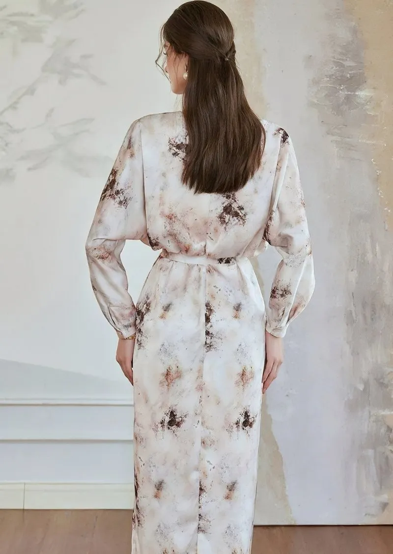 CACHECOEUR PRINT SATIN DRESS