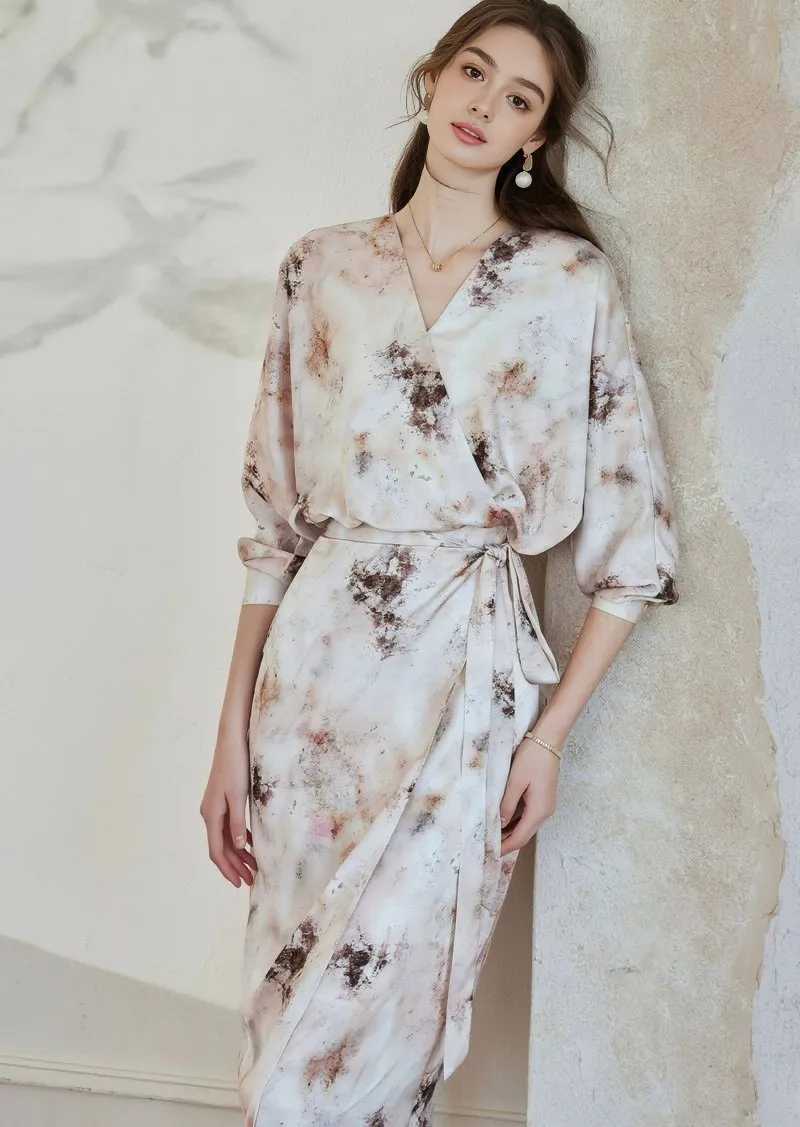 CACHECOEUR PRINT SATIN DRESS