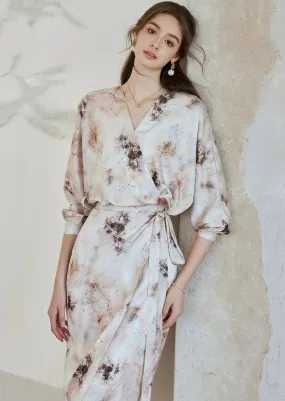 CACHECOEUR PRINT SATIN DRESS