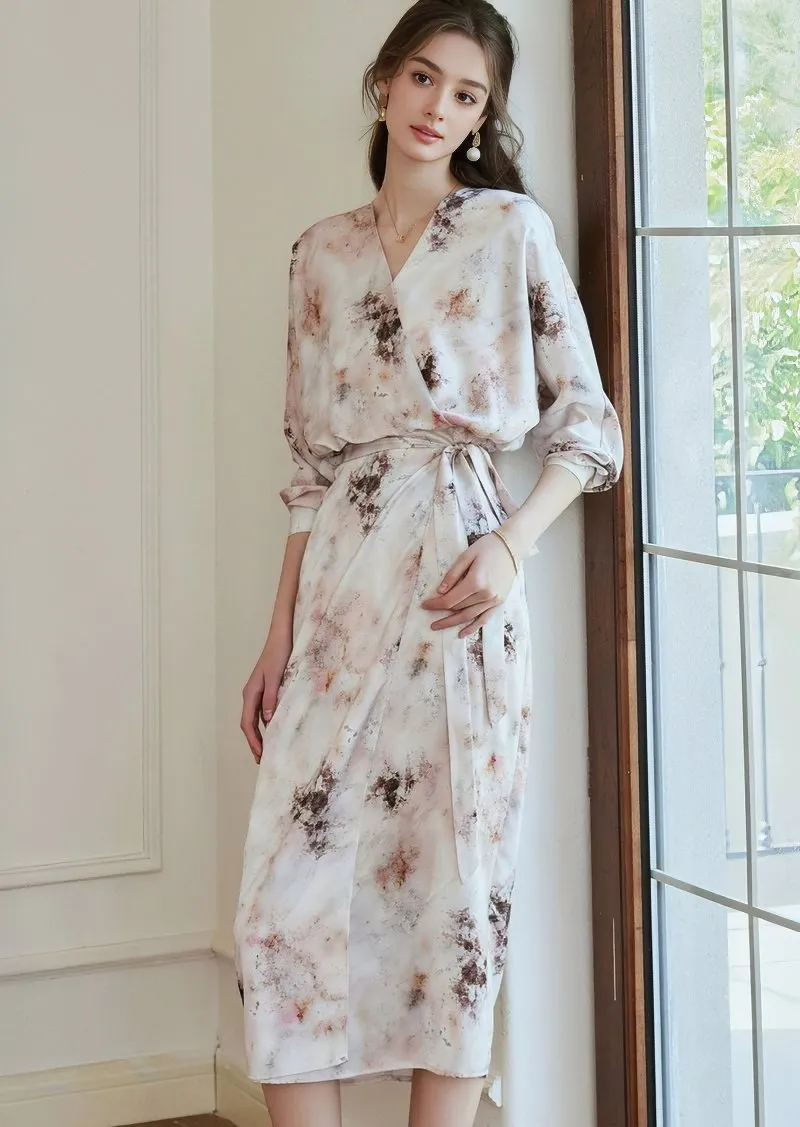 CACHECOEUR PRINT SATIN DRESS