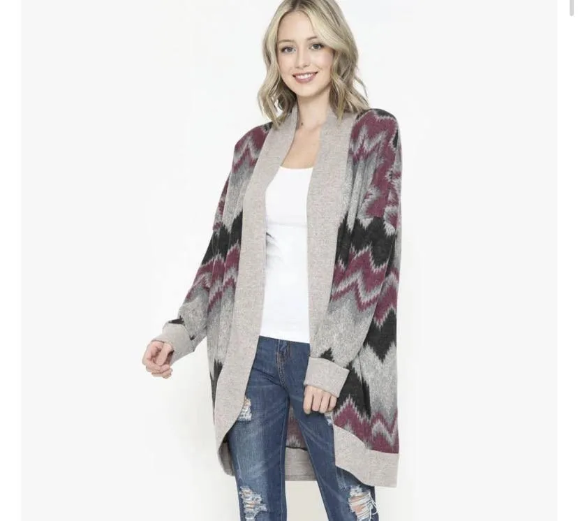 Chevron Cardigan in Gray