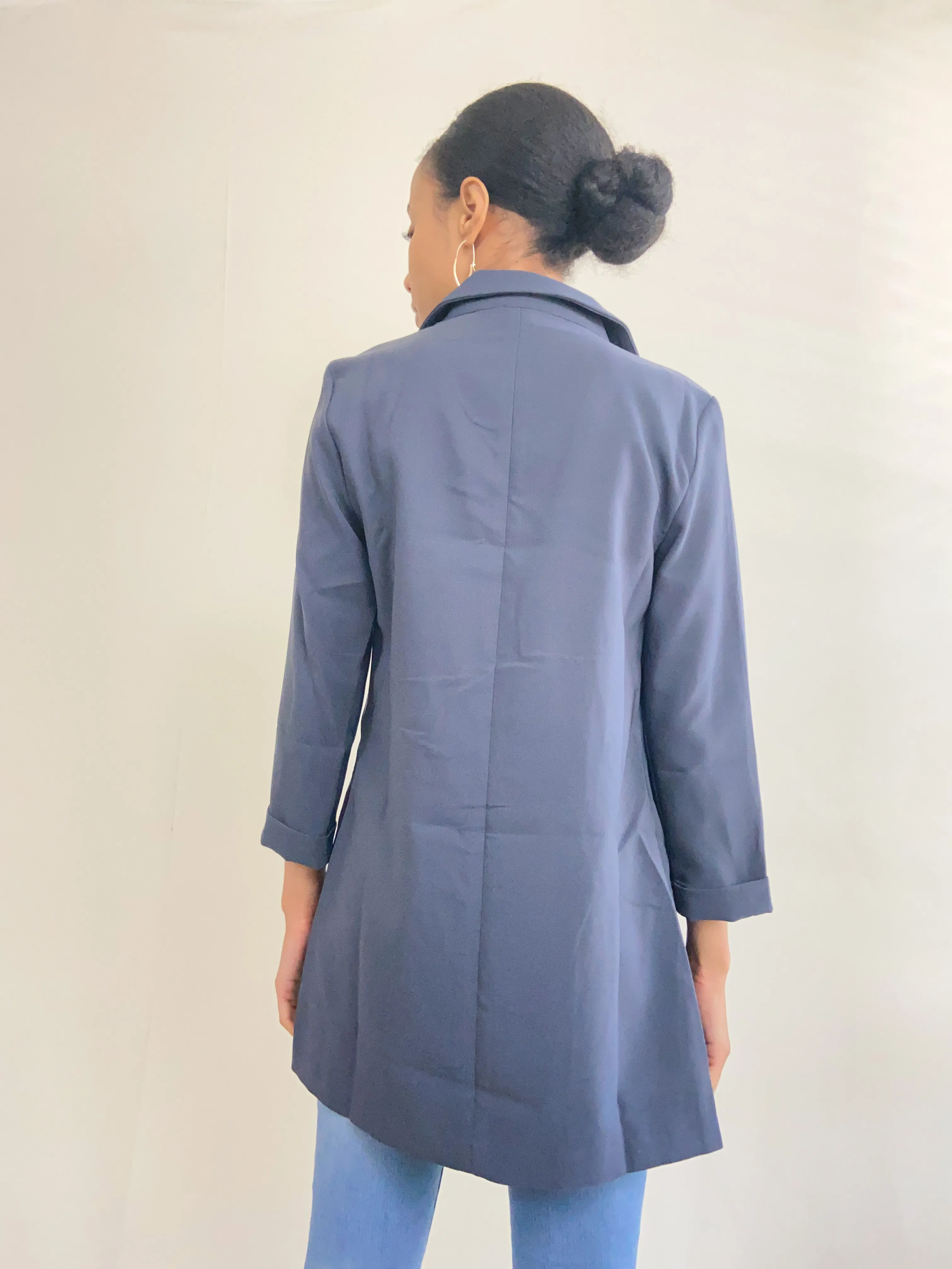Classic Charcoal Navy Long Blazer