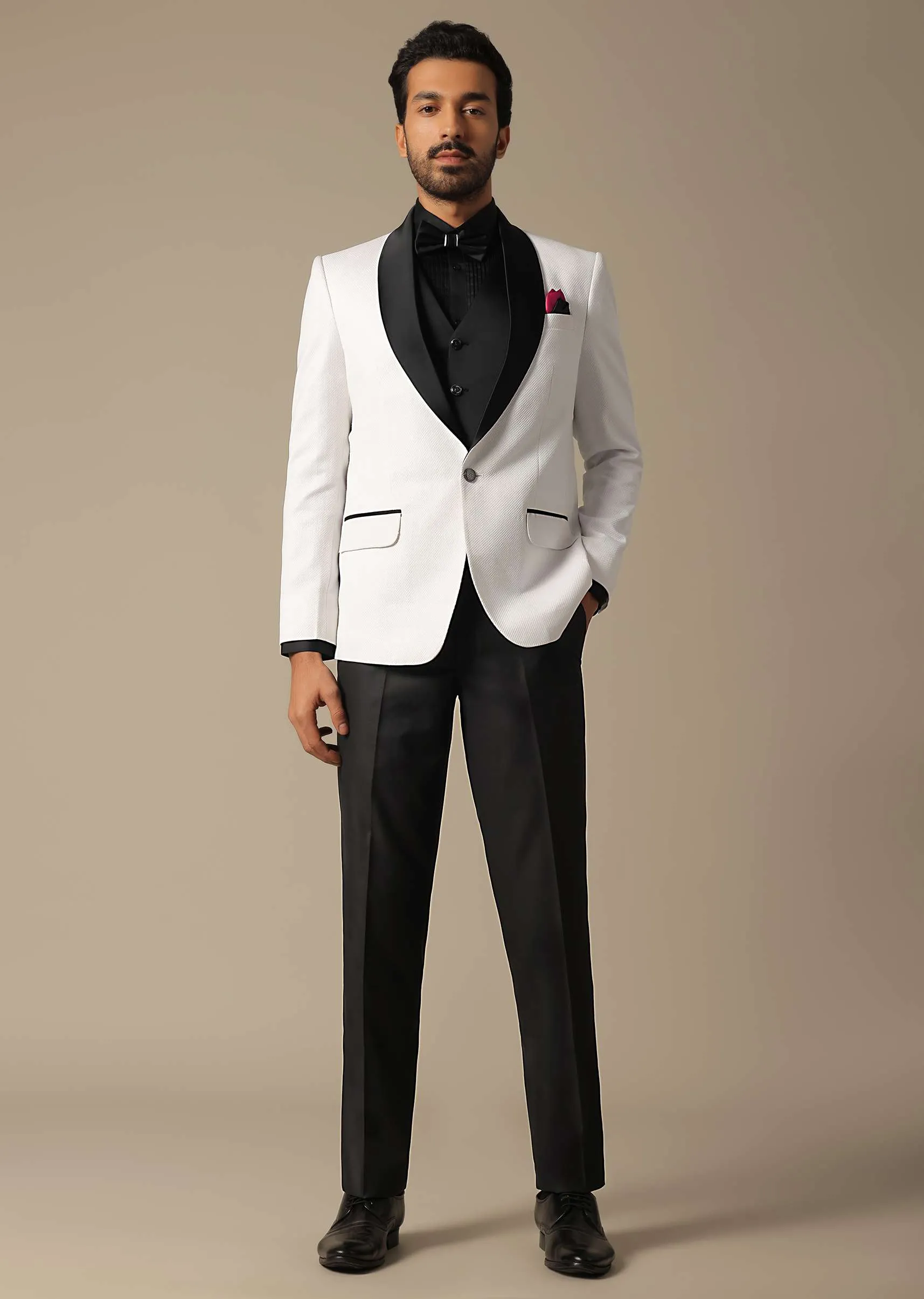 Classic White Textured Tuxedo Set