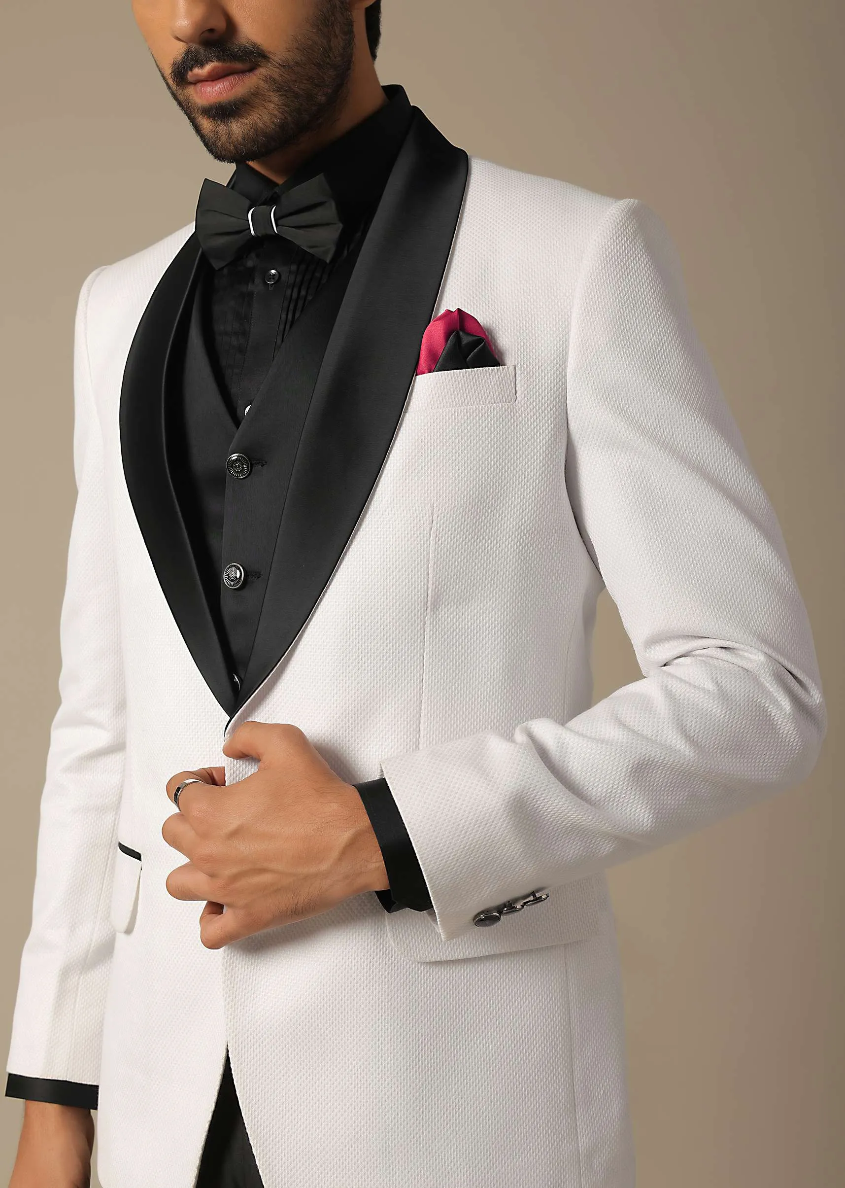 Classic White Textured Tuxedo Set