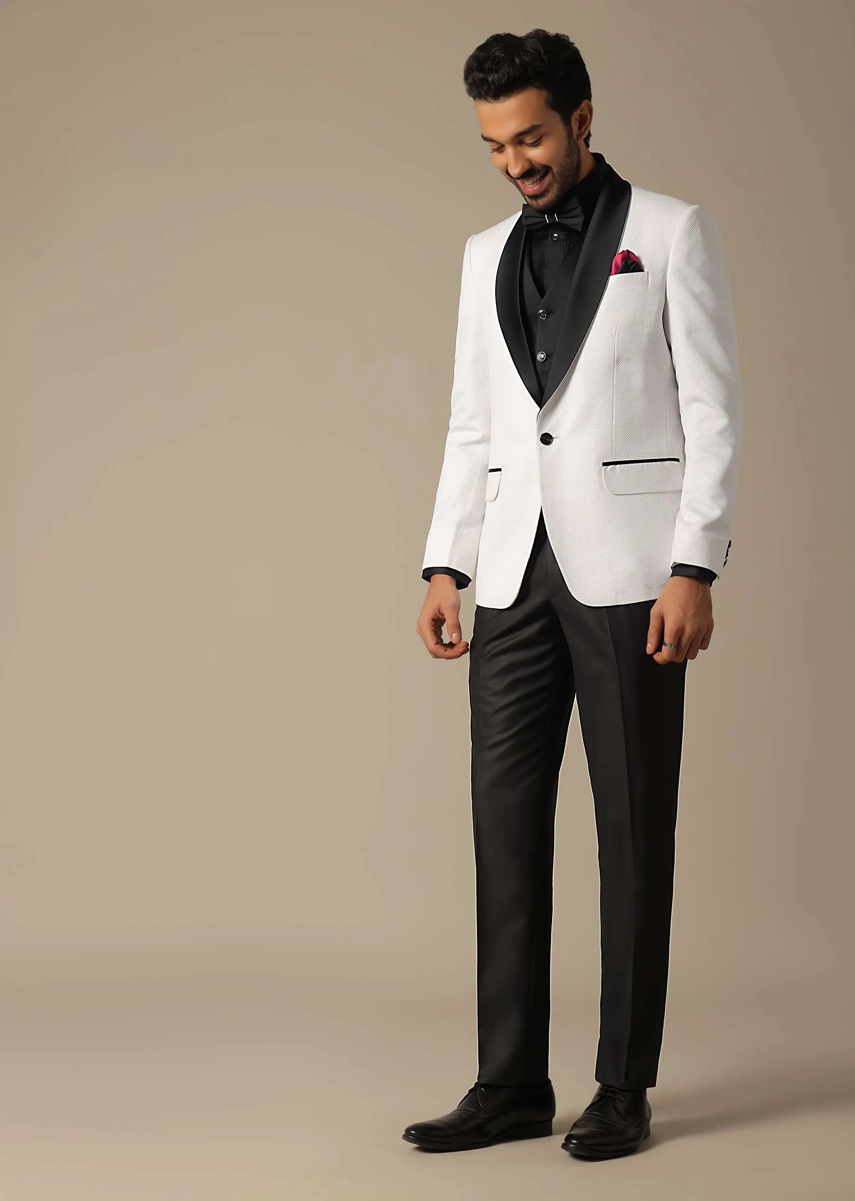 Classic White Textured Tuxedo Set