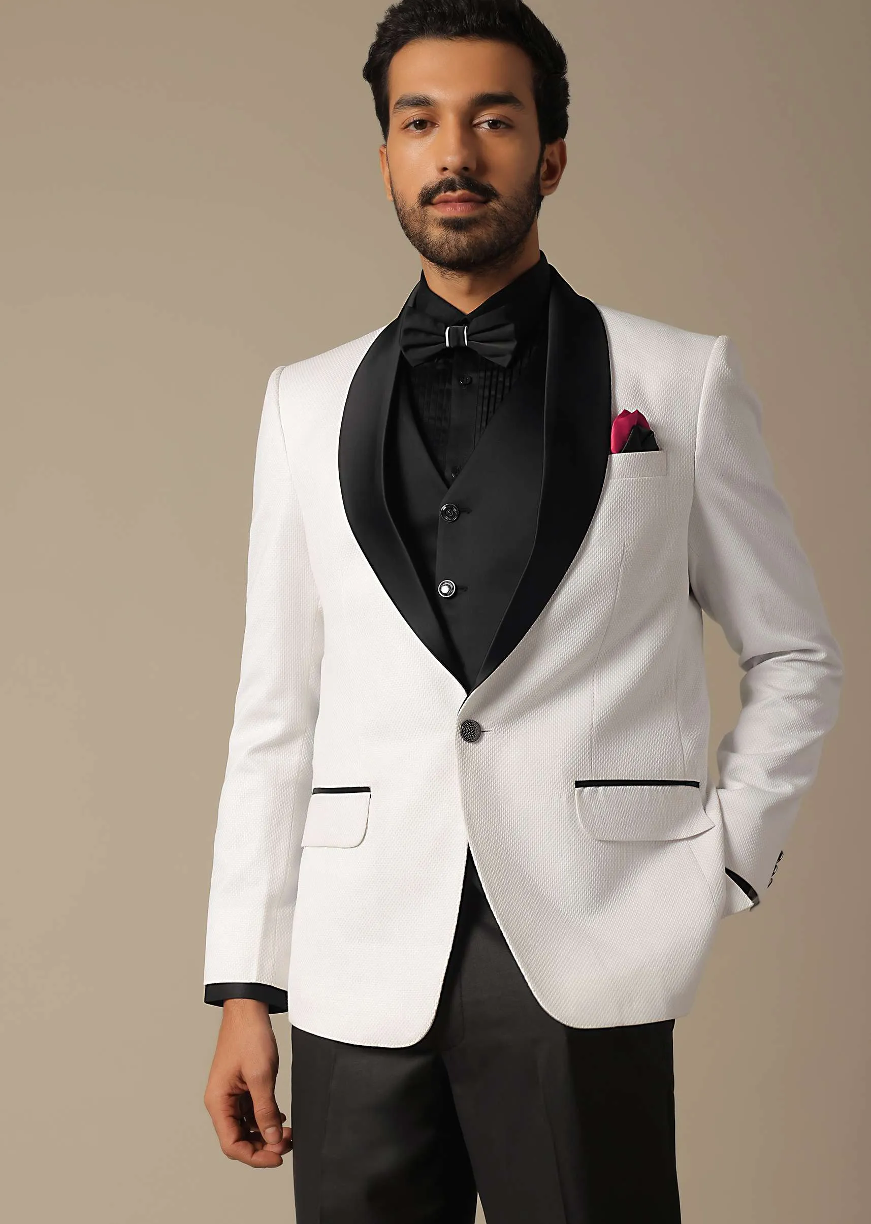 Classic White Textured Tuxedo Set