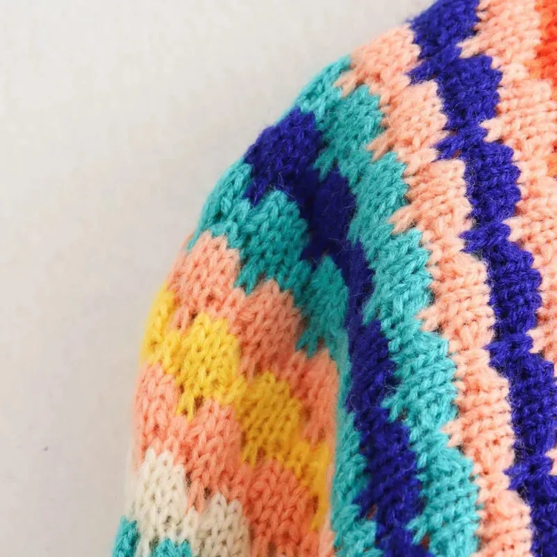 Colorful Striped Crochet Cardigan Sweater