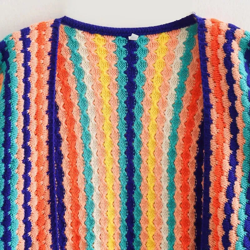 Colorful Striped Crochet Cardigan Sweater
