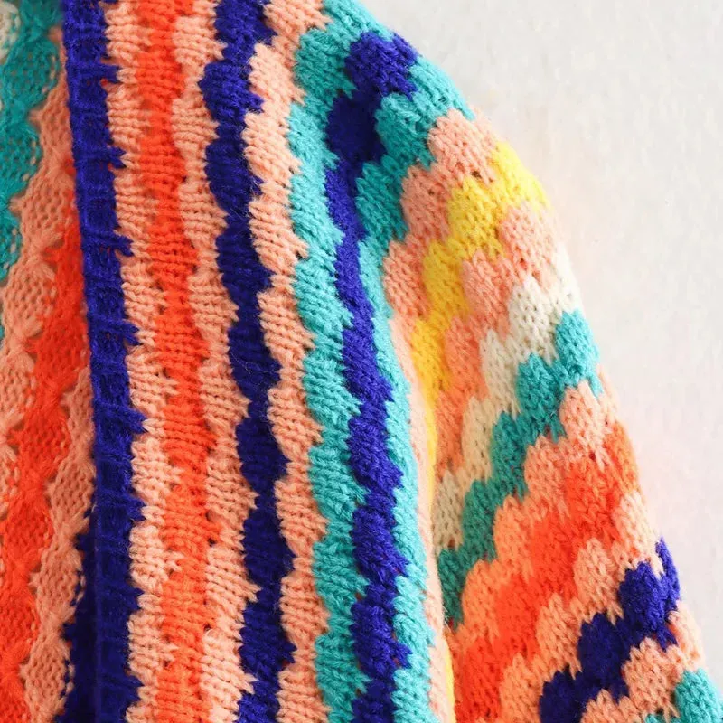 Colorful Striped Crochet Cardigan Sweater