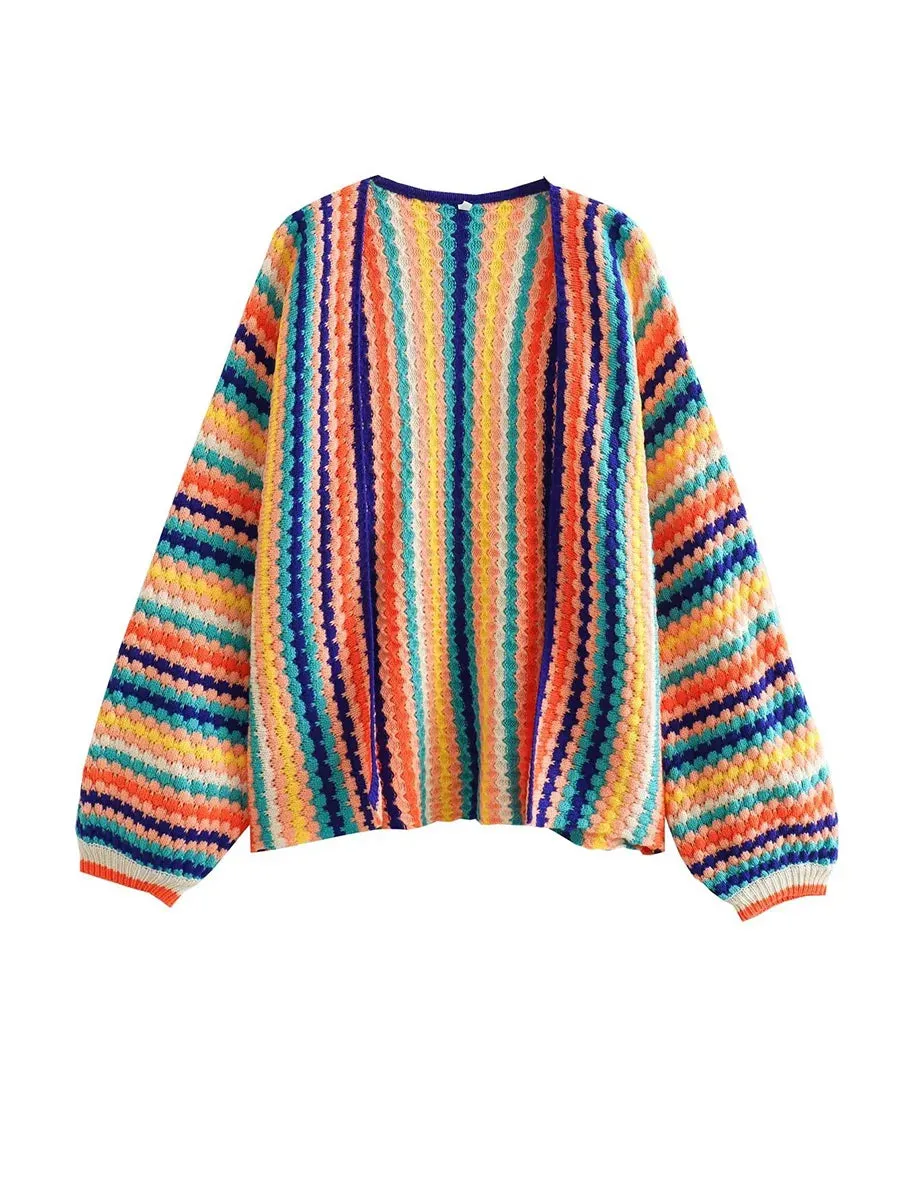 Colorful Striped Crochet Cardigan Sweater