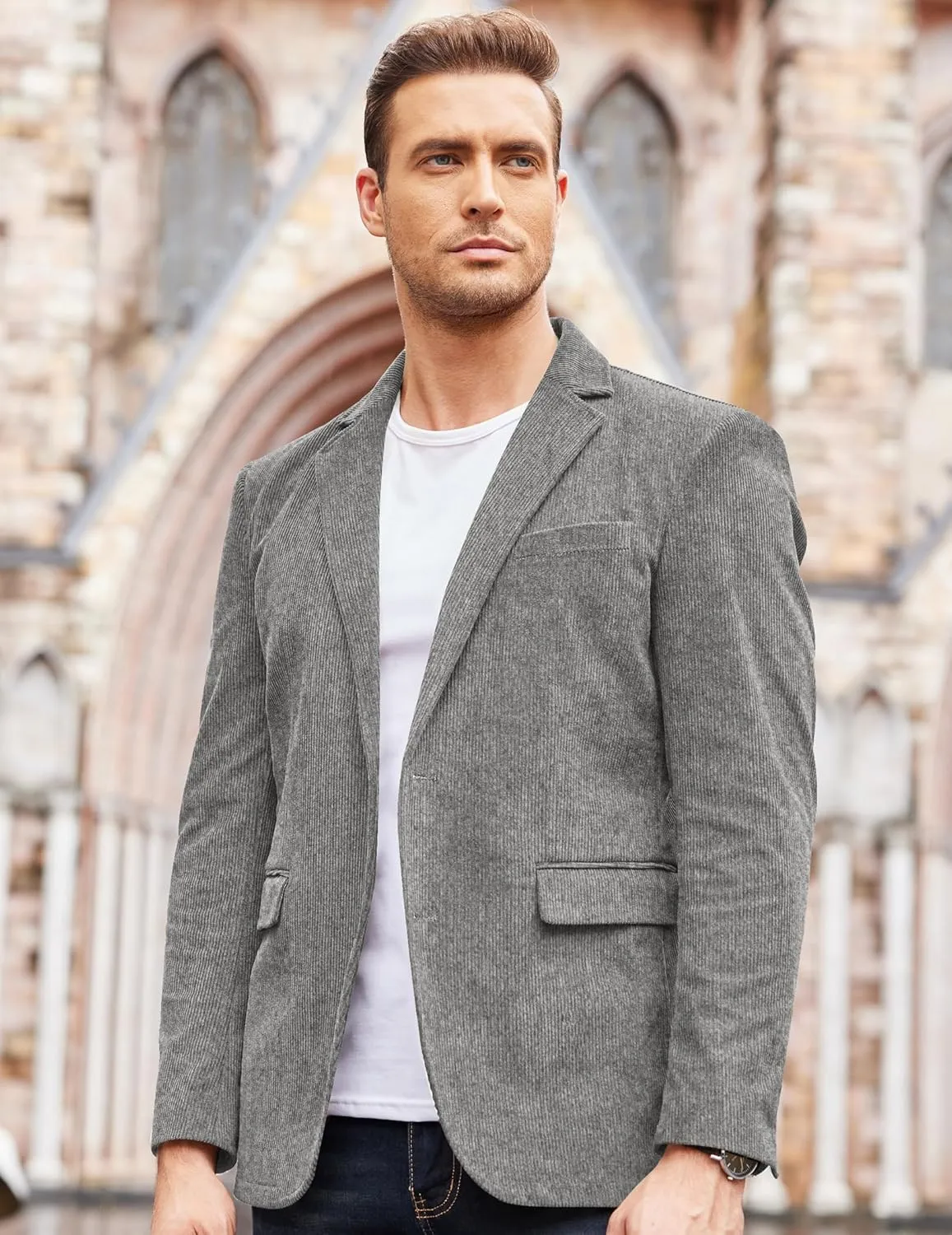 COOFADNY Men's Casual Corduroy Blazer Classic Fit Two Button Sport Coat Fashion Notch Lapel Blazer Jacket