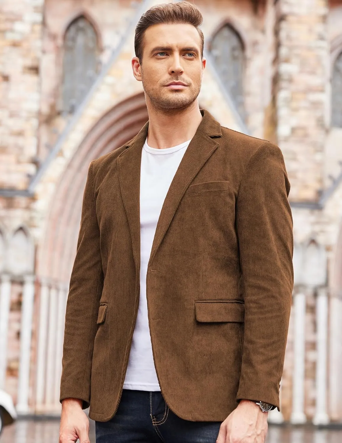 COOFADNY Men's Casual Corduroy Blazer Classic Fit Two Button Sport Coat Fashion Notch Lapel Blazer Jacket