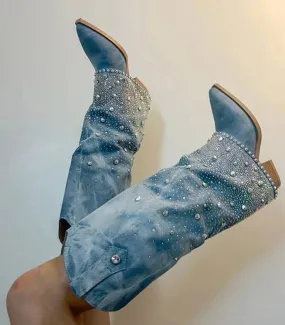 Crystal Denim Western Boots