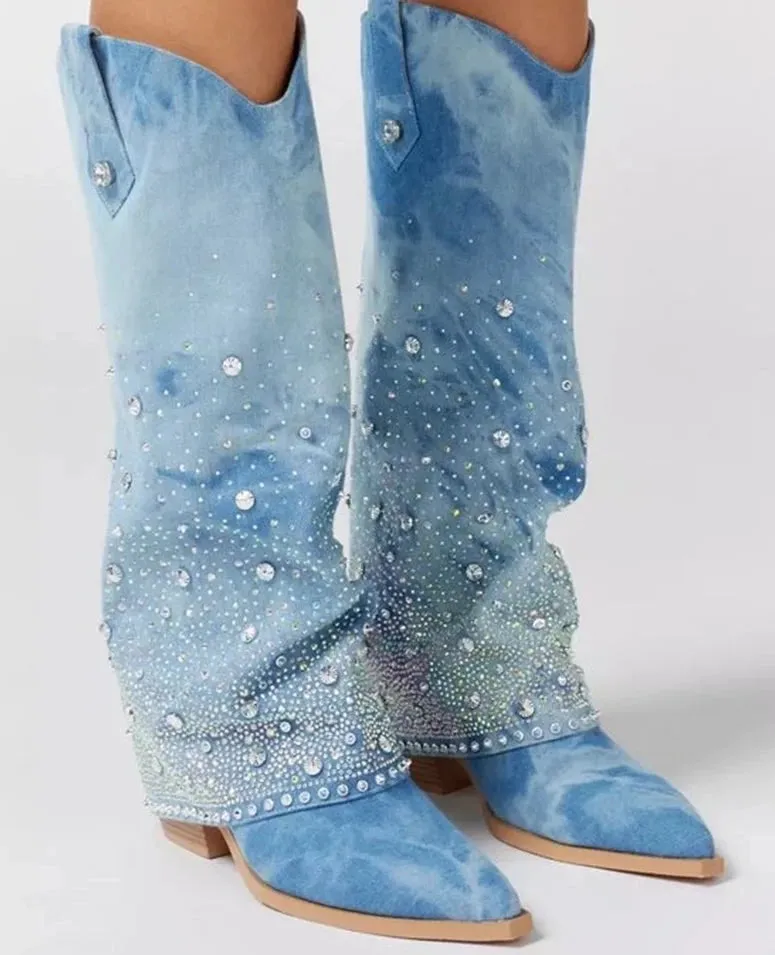 Crystal Denim Western Boots
