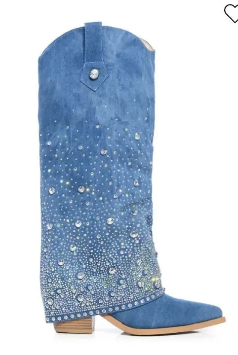Crystal Denim Western Boots