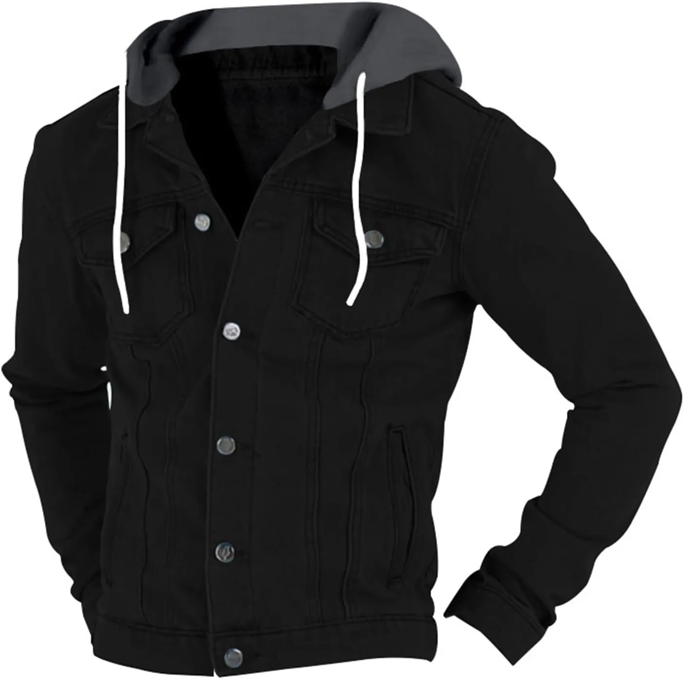 Denim Jacket Men Hoodie Casual Classic Slim Fit Distressed Jean Jacket Long Sleeve Hooded Trucker Jackets Outwear
