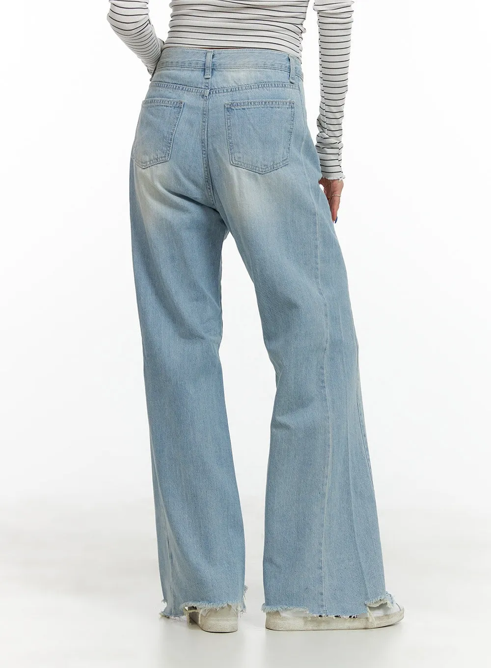 Destroyed Hem Loose Fit Straight Jeans CY431